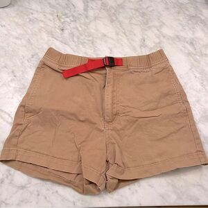 Topo Designs High Waist Women Shorts - Tan with Red Belt
